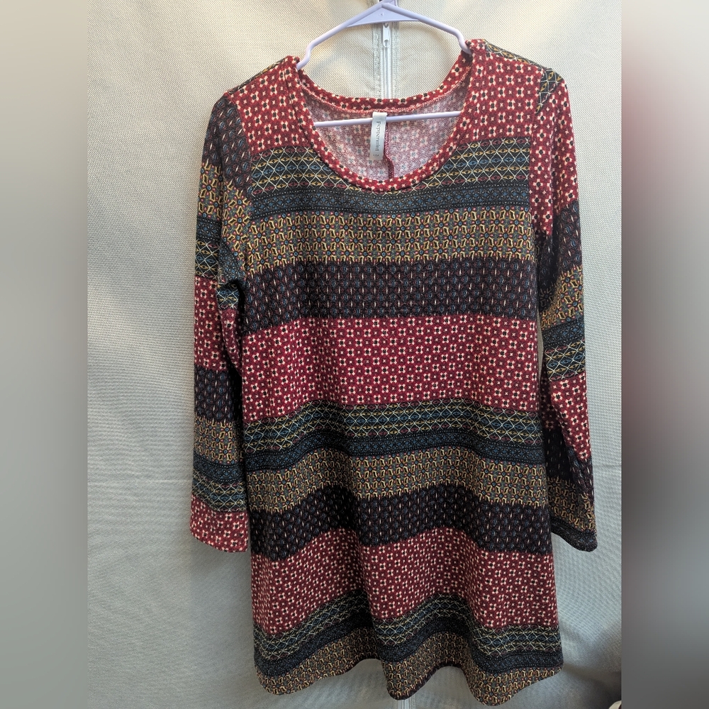 Peppermint Red and Black Patterned Long Sleeve Dress